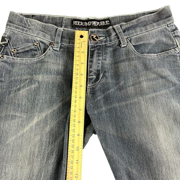 Rock & Republic Jeans Women Size 28 Blue Whiskered Stone Wash Y2K  Bootcut Denim - Picture 14 of 15